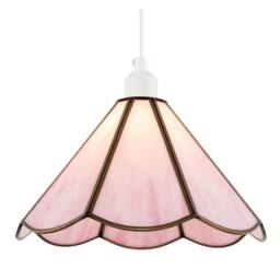 Happy Homewares Tiffany Glass Panelled Easy-Fit Pendant Shade with Antique Brass Trim in Pink - Size: 12 inches - thumbnail 2