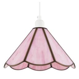 Happy Homewares Tiffany Glass Panelled Easy-Fit Pendant Shade with Antique Brass Trim in Pink - Size: 12 inches