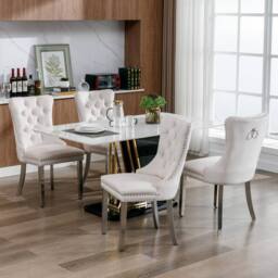 HomeTouch Winchester Set of 6 Velvet Upholstered Kitchen Dining Chairs with Sliver Chrome Legs in Beige - Size: 6 Pack - thumbnail 3