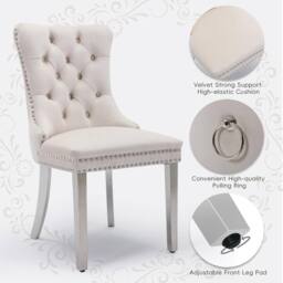 HomeTouch Winchester Set of 6 Velvet Upholstered Kitchen Dining Chairs with Sliver Chrome Legs in Beige - Size: 6 Pack - thumbnail 4
