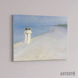 "Artery8 Peder Kroyer Summer Evening on Skagens Beach Canvas Wall Art Print in Blue - Size: W18"" x H24""" - thumbnail 2