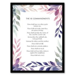 "Artery8 Wall Art Print The 10 Ten Commandments Violet Exodus Faith Bible Quote Framed in Purple - Size: W12"" x H16""" - thumbnail 1