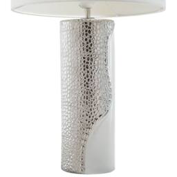 Wyld and Coco White Porcelain Pillar Table Lamp Faux Silk Drum Shade - thumbnail 8
