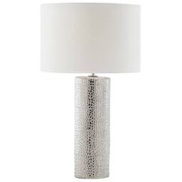 Wyld and Coco White Porcelain Pillar Table Lamp Faux Silk Drum Shade - thumbnail 4