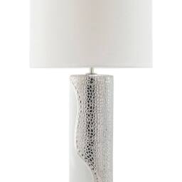 Wyld and Coco White Porcelain Pillar Table Lamp Faux Silk Drum Shade - thumbnail 2
