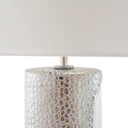 Wyld and Coco White Porcelain Pillar Table Lamp Faux Silk Drum Shade - thumbnail 5