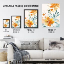 "Artery8 Marigold Flowers in Bloom Modern Watercolour Framed Art Print in Orange - Size: W12"" x H16""" - thumbnail 3
