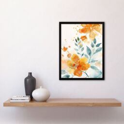 "Artery8 Marigold Flowers in Bloom Modern Watercolour Framed Art Print in Orange - Size: W12"" x H16""" - thumbnail 4