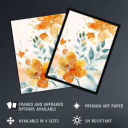 "Artery8 Marigold Flowers in Bloom Modern Watercolour Framed Art Print in Orange - Size: W12"" x H16""" - thumbnail 2