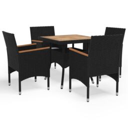 Berkfield Home 5 Piece Garden Dining Set Poly Rattan & Solid Wood Black in Brown - thumbnail 1