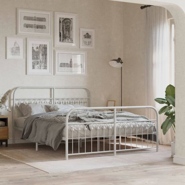 Berkfield Home Metal Bed Frame without Mattress with Footboard White 150x200cm - Size: 150x200 cm - image 1