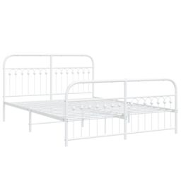 Berkfield Home Metal Bed Frame without Mattress with Footboard White 150x200cm - Size: 150x200 cm - thumbnail 3