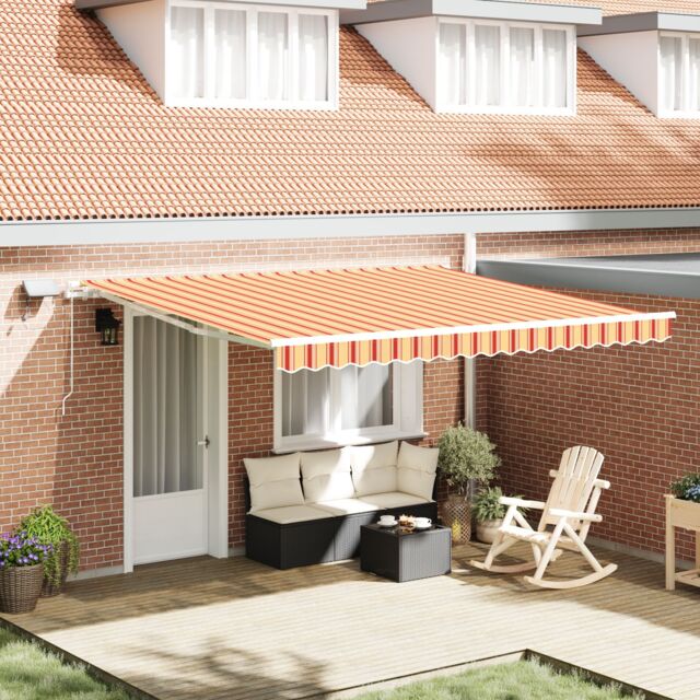 Berkfield Home Manual Retractable Awning with LED Yellow & Orange 400x300 cm - image 1