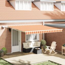 Berkfield Home Manual Retractable Awning with LED Yellow & Orange 400x300 cm - thumbnail 1