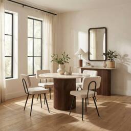 FurnitureboxUK Penrose Marble & Walnut Effect Dining Table with 4 Cream Boucle Chairs in Brown - thumbnail 1