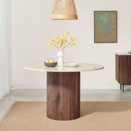 FurnitureboxUK Penrose Marble & Walnut Effect Dining Table with 4 Cream Boucle Chairs in Brown - thumbnail 4