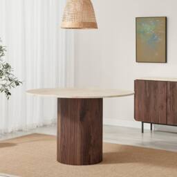 FurnitureboxUK Penrose Marble & Walnut Effect Dining Table with 4 Cream Boucle Chairs in Brown - thumbnail 5