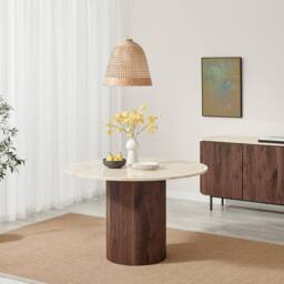 FurnitureboxUK Penrose Marble & Walnut Effect Dining Table with 4 Cream Boucle Chairs in Brown - thumbnail 3