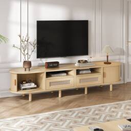 BTM TV Cabinet TV Stand Console Rattan Drawers Sliding Doors Storage in Natural - thumbnail 6