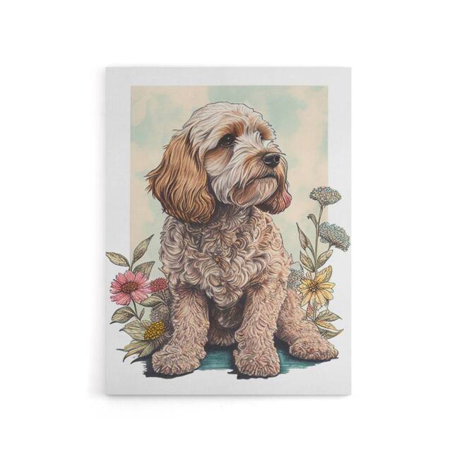 "Artery8 Cockapoo Dog With Spring Wildflowers Canvas Wall Art Print - Size: W18"" x H24""" - image 1