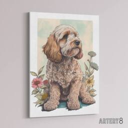 "Artery8 Cockapoo Dog With Spring Wildflowers Canvas Wall Art Print - Size: W18"" x H24""" - thumbnail 2