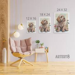 "Artery8 Cockapoo Dog With Spring Wildflowers Canvas Wall Art Print - Size: W18"" x H24""" - thumbnail 4