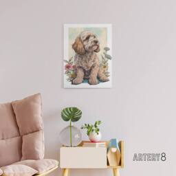 "Artery8 Cockapoo Dog With Spring Wildflowers Canvas Wall Art Print - Size: W18"" x H24""" - thumbnail 3