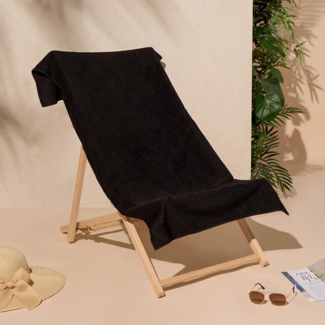 OHS Plain Microfibre Quick Dry Beach Towel Bathroom in Black - image 1