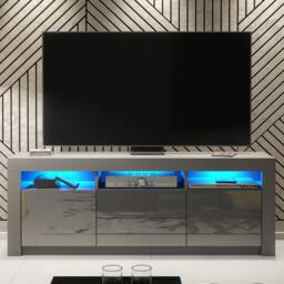 Creative Furniture Shine TV Unit 160cm - Dark Grey with Gloss Doors & LED Lights