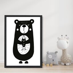 ARTZE Cute Black Bear Scandi Animal Framed Print SIZE: A2 with Black Frame - Size: A4 - thumbnail 2