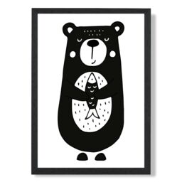 ARTZE Cute Black Bear Scandi Animal Framed Print SIZE: A2 with Black Frame - Size: A4 - thumbnail 1