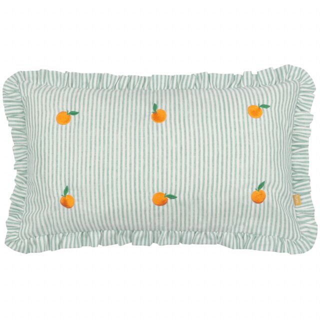 Furn Les Fruites Embroidered Ruffle Cushion in Blue - Size: 30 cm x 50 cm - image 1