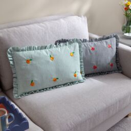 Furn Les Fruites Embroidered Ruffle Cushion in Blue - Size: 30 cm x 50 cm - thumbnail 6