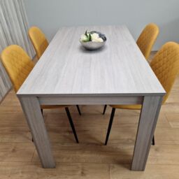 KOSY KOALA Grey Dining Table & 4 Mustard Stitched Chairs Kitchen Dining Table for 4 Dining Room Dining Set - Size: 140 cm x 80 cm - thumbnail 4