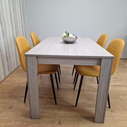 KOSY KOALA Grey Dining Table & 4 Mustard Stitched Chairs Kitchen Dining Table for 4 Dining Room Dining Set - Size: 140 cm x 80 cm - thumbnail 3