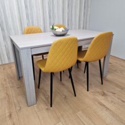 KOSY KOALA Grey Dining Table & 4 Mustard Stitched Chairs Kitchen Dining Table for 4 Dining Room Dining Set - Size: 140 cm x 80 cm - thumbnail 2
