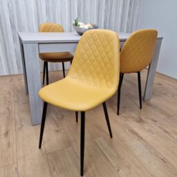 KOSY KOALA Grey Dining Table & 4 Mustard Stitched Chairs Kitchen Dining Table for 4 Dining Room Dining Set - Size: 140 cm x 80 cm - thumbnail 6