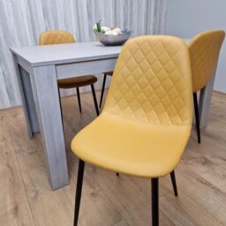 KOSY KOALA Grey Dining Table & 4 Mustard Stitched Chairs Kitchen Dining Table for 4 Dining Room Dining Set - Size: 140 cm x 80 cm - thumbnail 5