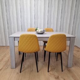 KOSY KOALA Grey Dining Table & 4 Mustard Stitched Chairs Kitchen Dining Table for 4 Dining Room Dining Set - Size: 140 cm x 80 cm - thumbnail 1