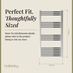Balterley Straight Heated Towel Rail Radiator, 403W, 600 x 1100mm, Chrome in Silver - thumbnail 5