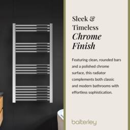 Balterley Straight Heated Towel Rail Radiator, 403W, 600 x 1100mm, Chrome in Silver - thumbnail 6
