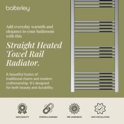 Balterley Straight Heated Towel Rail Radiator, 403W, 600 x 1100mm, Chrome in Silver - thumbnail 2