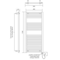 Balterley Straight Heated Towel Rail Radiator, 403W, 600 x 1100mm, Chrome in Silver - thumbnail 8