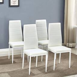 KOSY KOALA Wooden Dining Set with 4 White Padded Leather Chairs in Brown - thumbnail 3