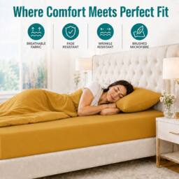 Grace Premium Microfiber 40cm Extra Deep Pocket Fitted Sheets in Gold - Size: Super King Fitted - thumbnail 6