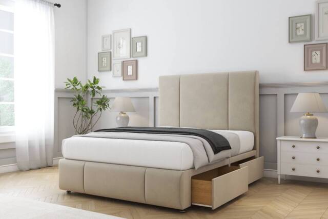 "Comfort Beds Arya Coniston Divan Base 2 Drawers - 26"" Headboard-Footboard in Cream - Size: Double" - image 1