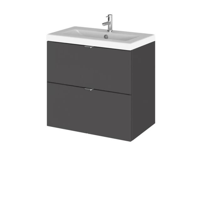 Balterley Alrewas 2 Drawer Wall Hung Vanity Basin Unit, Gloss Grey, 600mm in Grey - image 1