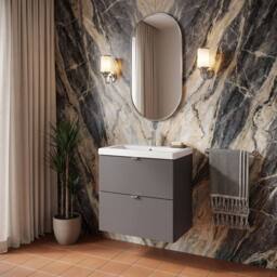 Balterley Alrewas 2 Drawer Wall Hung Vanity Basin Unit, Gloss Grey, 600mm in Grey - thumbnail 4