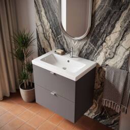 Balterley Alrewas 2 Drawer Wall Hung Vanity Basin Unit, Gloss Grey, 600mm in Grey - thumbnail 3