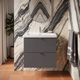 Balterley Alrewas 2 Drawer Wall Hung Vanity Basin Unit, Gloss Grey, 600mm in Grey - thumbnail 6